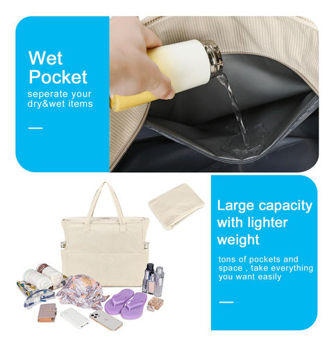 Bolsa De Playa Multiusos Comoda Con Diseño Beige Corduroy