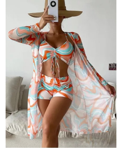 Bikini De Cordones Con Estampado Integral Y Cobertura De Kim