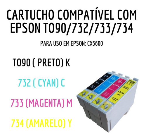 Epson C92/cx5600 Compatíveis To90/732/733/734 (4 Cartuchos)