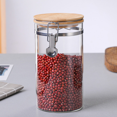 Recipiente Organizador Cristal Hermetico Bambu 1000ml 2 Color Vidrio
