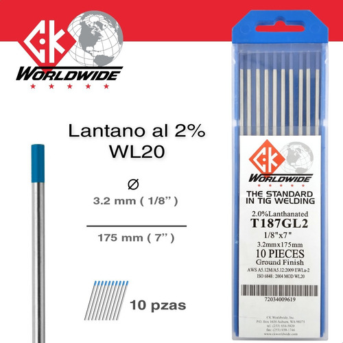 Ck Wl20 - Electrodo Tunsgteno Tig Lantano 2% | 3.2mm 1/8 