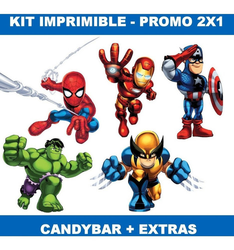 Kit Imprimible Escuadron De Super Heroes Candy Bar Cumple 