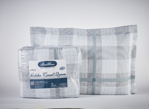 Kit Colcha Jacquard Montblanc Tartan Cinza 51 Casal Queen Listrado