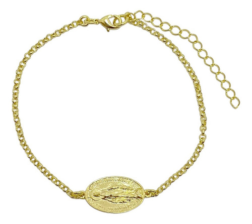 Pulsera Cadena Eslabón Virgen De Los Rayos Enchapado Oro 18k