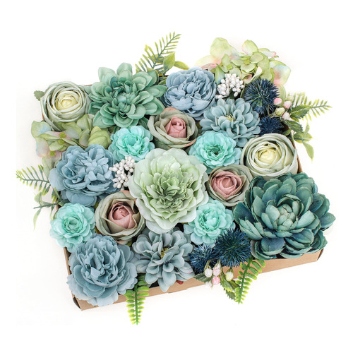 O2colorful Combo Flor Artificial Seda Falsa Tiffany Azul