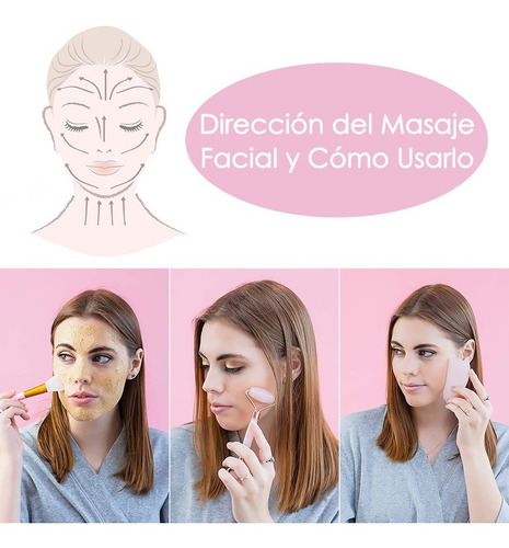 Imagen 3 de 8 de Kit De Rodillo De Jade Facial Masajeador Antiedad Gua Sha