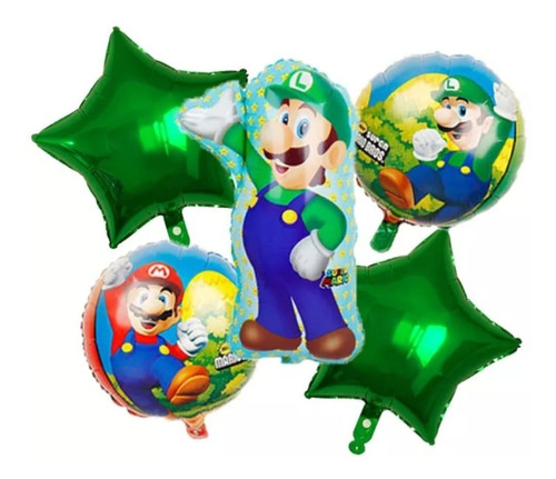 1 Globo Luigi Super Mario 2 Estrellas 2 Globos Redondos