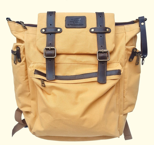 Mochila Lona Algodon Repele Agua C/cuero San Roman 20 L.