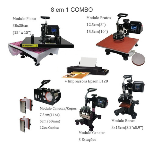 Prensa Termica 8em 1 38x38cm Caneta 110v + Impressora L120