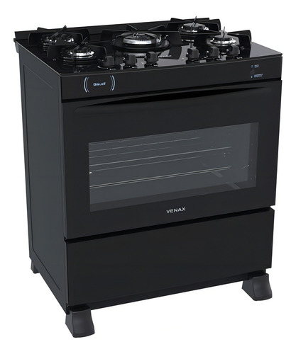 Fogao 5 Bocas Venax Gaudi Vitreo Preto Fosco Gas Glp