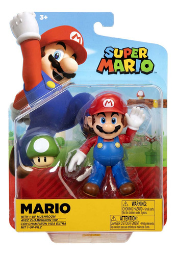 Super Mario Figura Mario Bros 10 Cm Con Hongo Jakks