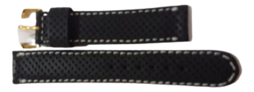 Malla Para Reloj Cuero Negro Costura Blanca 18mm Nau189