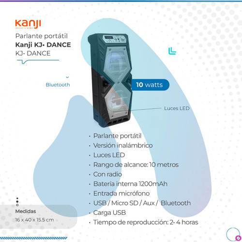 Parlante Kanji Dance Portatil Inalambrico Bluetooth Radio Kj