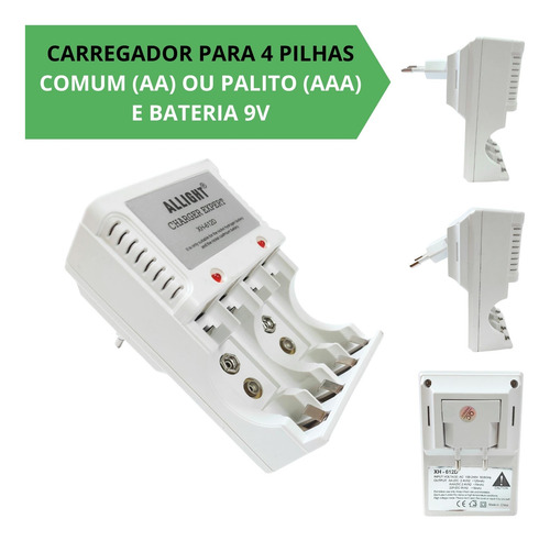 4 Pilha Recarregável Aa + Carregador Rápido Bivolt