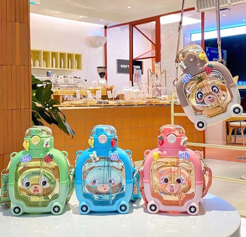 Botella Cantimplora Carro Con Estampas Y Reloj De 1lt