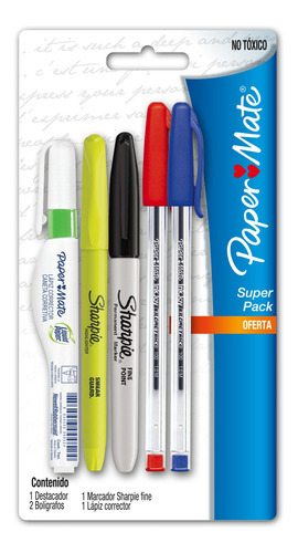 Pack Oficina 2 Bolígrafos + Corrector Marcador Y Destacador Color Multicolor