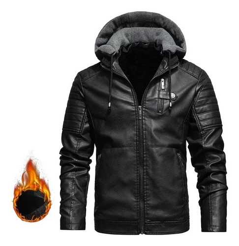 Chaqueta Capucha Piel Caballerochaqueta Para Motociclista C