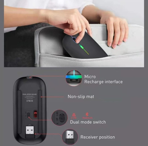 Mouse Inalambrico Recargable Dual Mode Bluetooth 5.2 + 2.4g