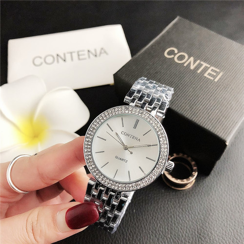 Reloj De Cuarzo Para Dama En Oro Rosa Y Plata Con Diamantes