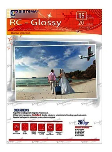 Papel Resinado Fotografico  Glossy 260gr R5 13x18 20hojas