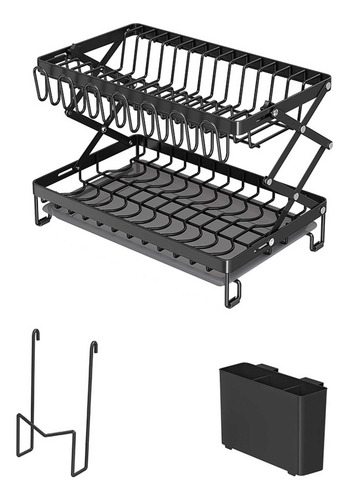 Escurridor De Platos De 2 Niveles Plegable Con Bandejas