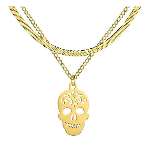 Collar Serpiente Dije Craneo Calavera Color Oro Acero Mujer