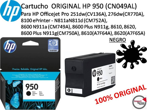 Imagen 1 de 5 de Cartucho Original Hp 950 (cn049al)  Negro