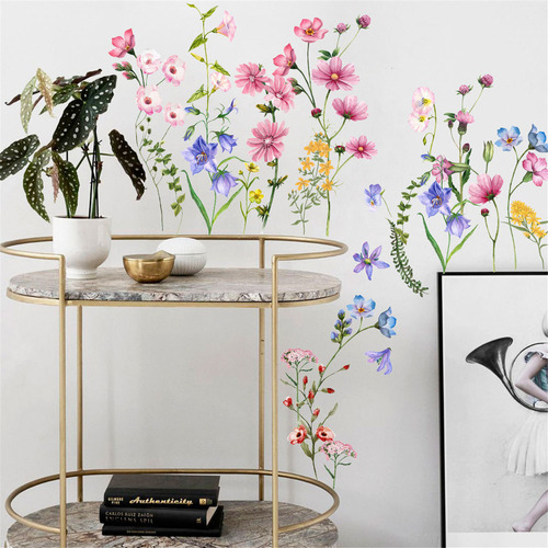` Adhesivo De Pared Con Forma De Planta Y Flor De Cristal