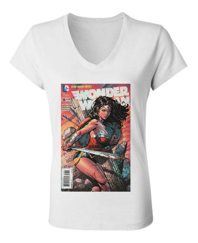 Remera Mujer Escote V - Wonder Woman Comic