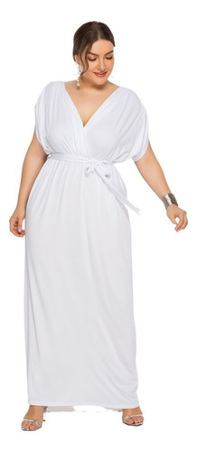 Vestido De Falda Ancha Suelta Con Cuello En V De Color