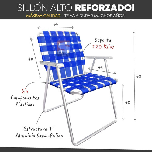 Imagen 4 de 7 de Sillon Aluminio Reforzado 120 Kg Tiras Rafia Alumel Calidad