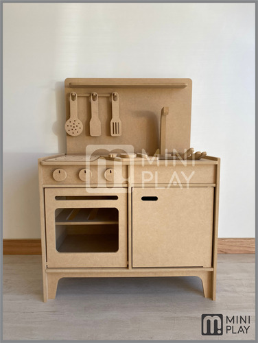 Cocinita Infantil Madera Mdf Estante Peques Crudo