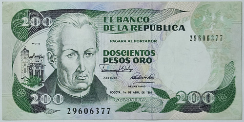 Billete 200 Pesos 01/abr/1991 Colombia Au