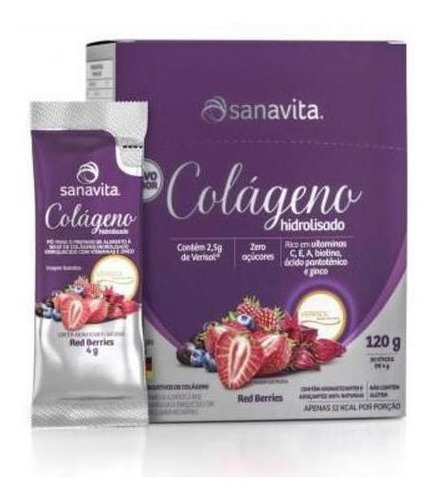 Colageno Hidrolisado Verisol Sanavita 120g Sabor Red Berries