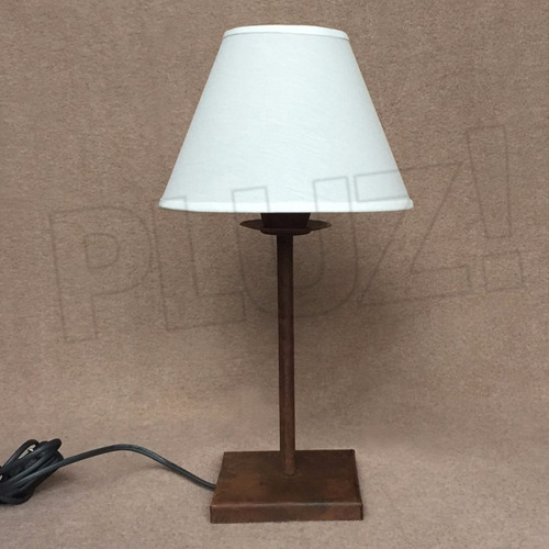 Imagen 2 de 6 de Lámpara Velador C/ Pantalla Tela Cono - Base Hierro Óxido