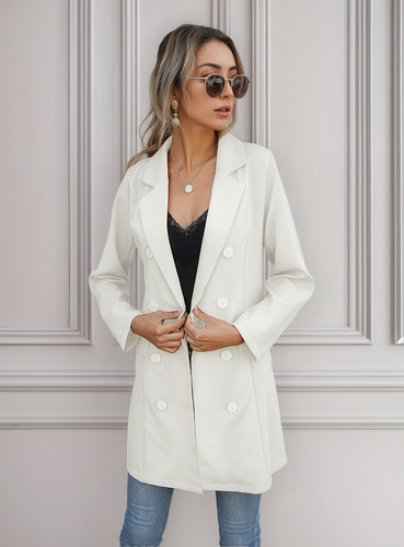 Blazer Con Botones Largos Y Solapa Para Mujer