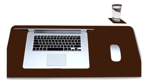 Mousepad Couro 140x40 P/ Notebook Gamer+ Porta Copo Cor Marrom Café