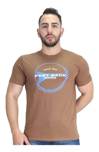 Camiseta Masculina Fast Back Marrom Logo Estampada Silcada