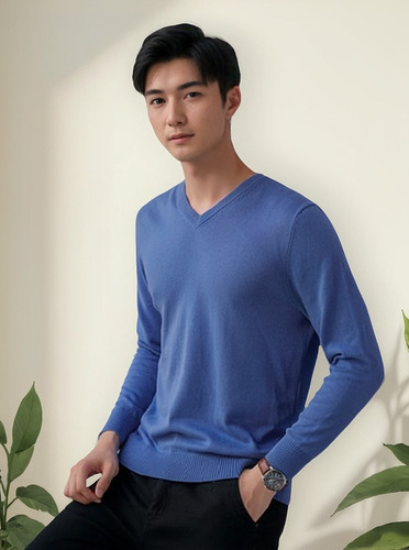 Suéter Hombre De Punto Moda Casual Cuello En V 100% Algodón