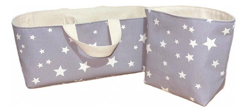 Contenedor Pañalero Con Manijas+cesto Tela. Ideal Regalo Rn Gris Estrellas