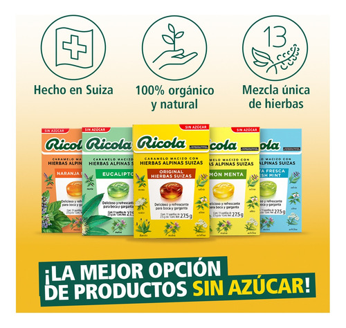 Pastillas Ricola 4 Pack Sin Azúcar