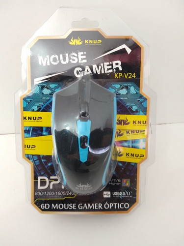 Mouse Gamer 2400 Dpi 6 Botões , Azul Knup