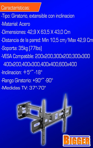 Soporte Tv Led Movil Articulado 39 40 42 43 50 55 60 65 70