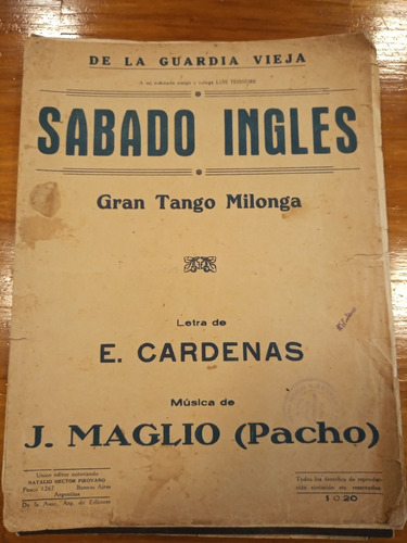 Sabado Ingles Cardenas Maglio Tango Partituras