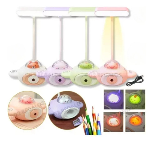 Velador Luz Led Infantil Noche Recargable Usb C/sacapuntas Lila