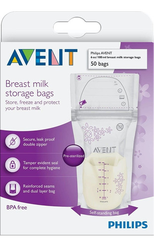 Imagen 1 de 5 de Bolsas De Almacenamiento De Leche Materna Avent 50 Bolsas