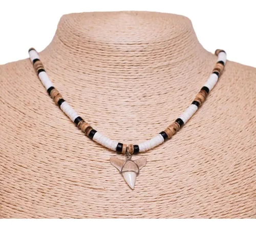 Collar De Cuentas De Concha De Coco Marrón Tigre Y Diente De