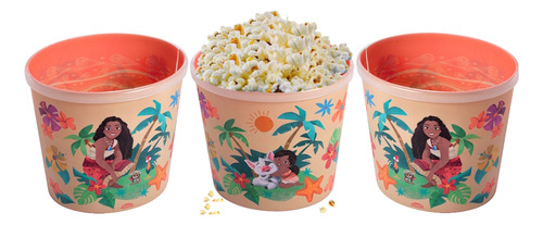 3 Vasilhas Para Pipoca Balde Estampado Da Moana 2.1 Litros