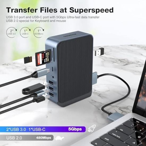 Adaptador Usb C 15 En 2, Concentrador Usb C Para Monitor Dua