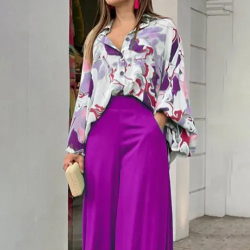 Conjunto De Pantalones Elegantes De Dos Piezas Con Estampado